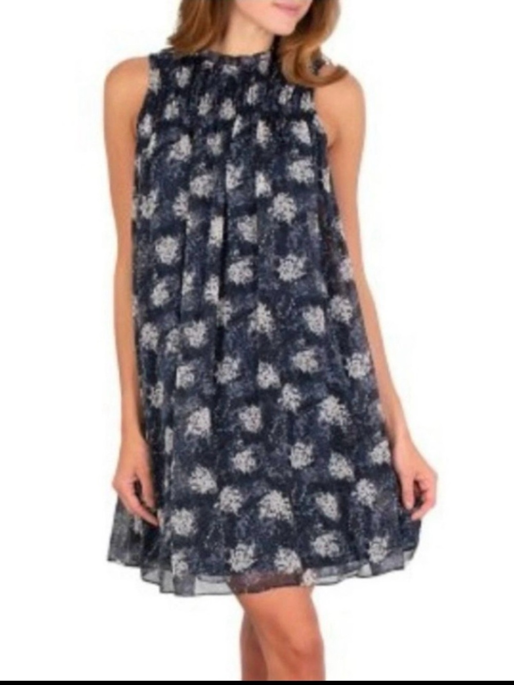 Joie Baltic Print Sleeveless Mini Dress Flowy Size XL Navy And White